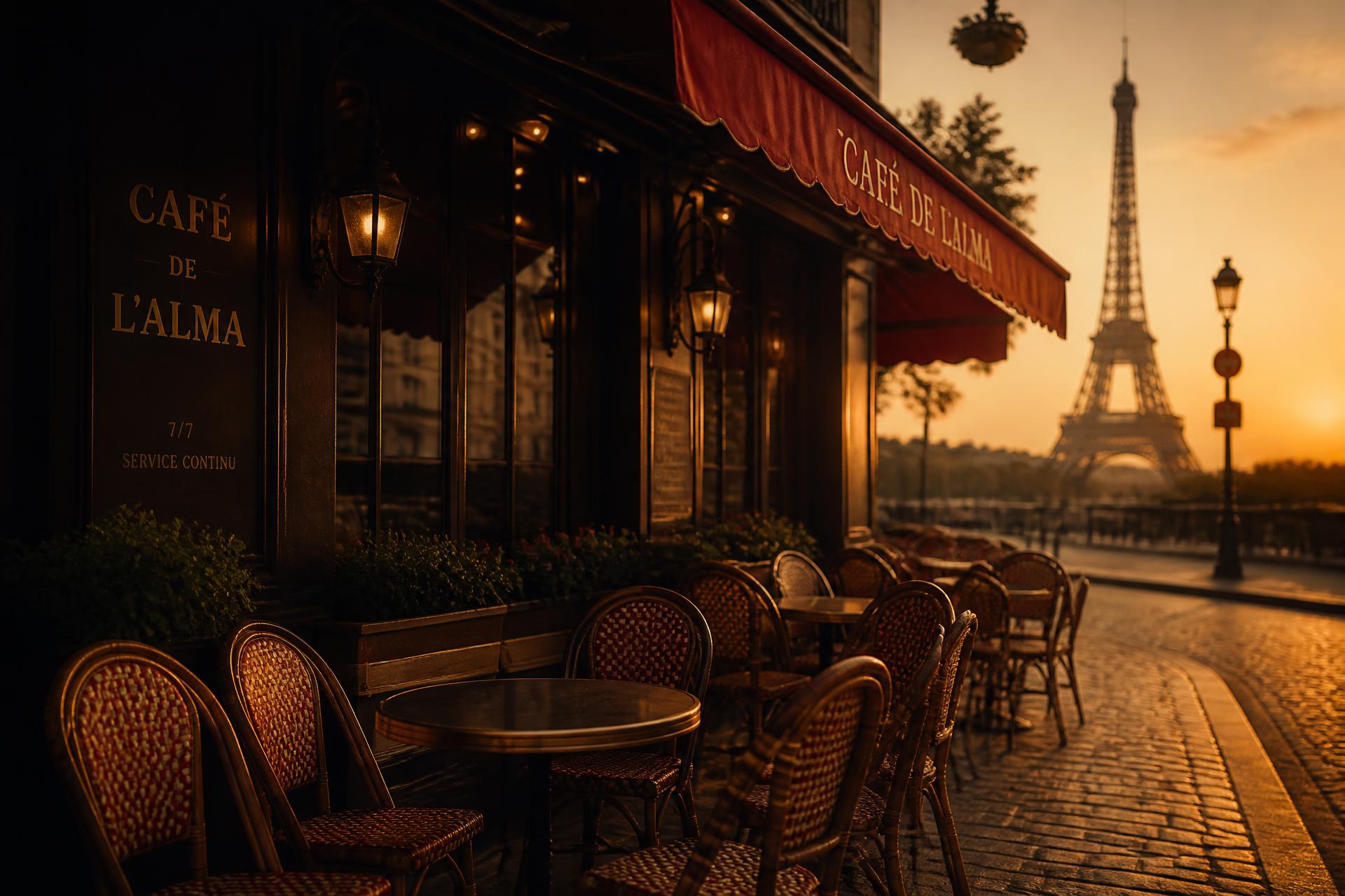 Terrasse parisienne au lever du jour